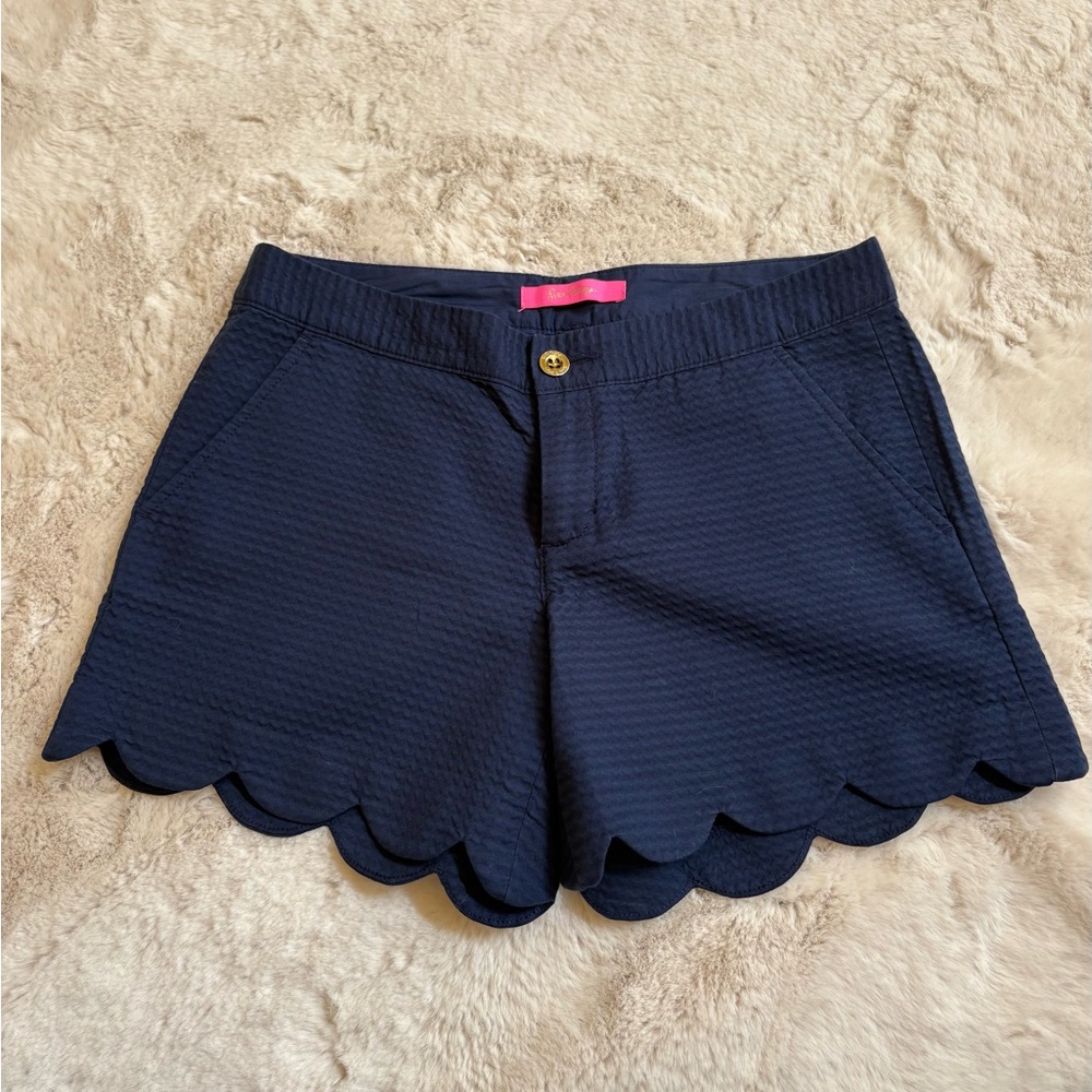 Lilly Pulitzer Navy Scalloped High Waist Shorts